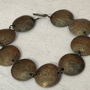 70’s Peruvian Vintage Bracelet 8” coin brass
